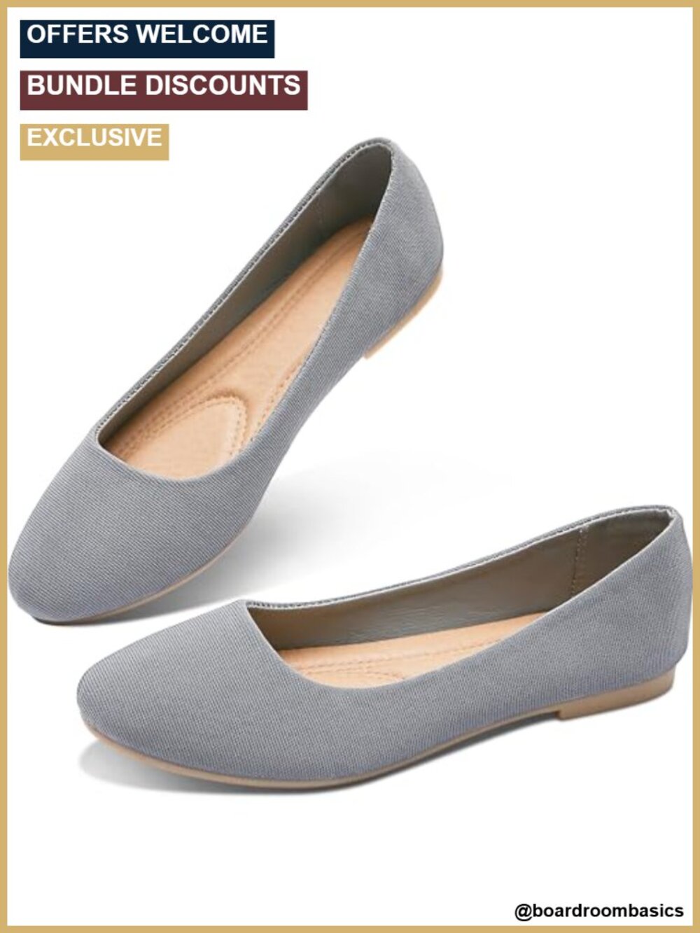 Women's Round Toe Ballet Flats - Textile Upper, Memory Foam, Slip On
